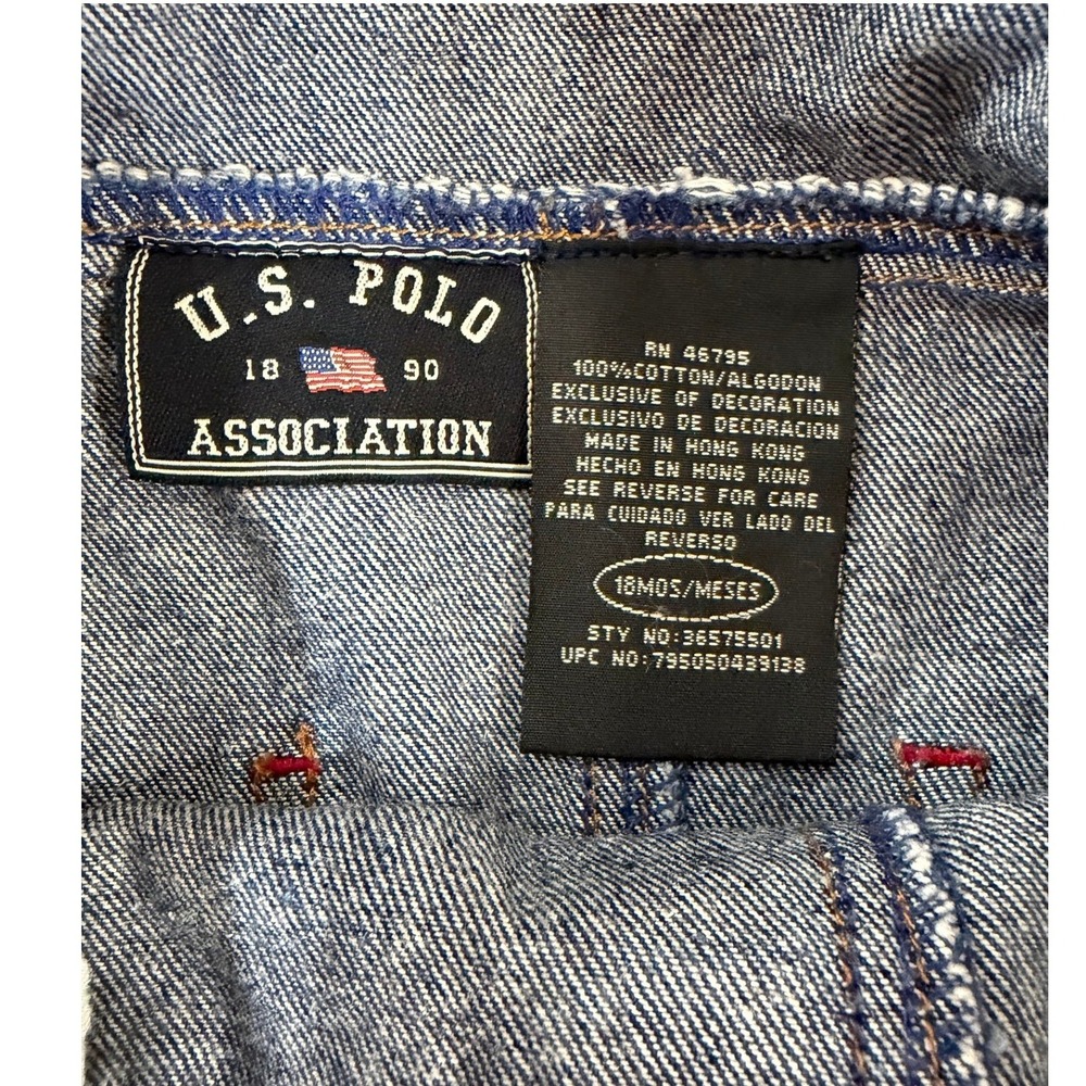 US Polo Assn Kids Denim Shortalls 18M Blue American Flag Overalls - Picture 2 of 7